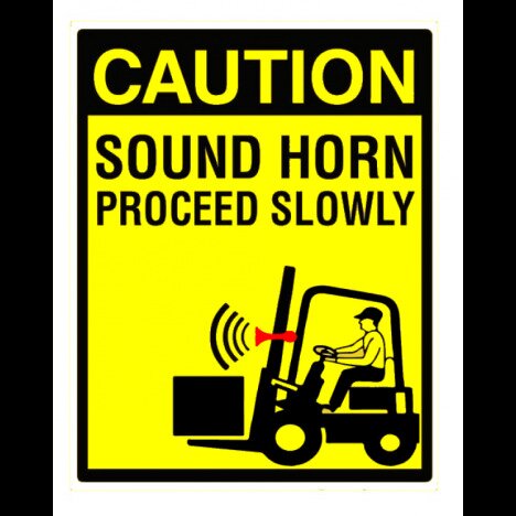 Sign caution sound horn proceed slowly